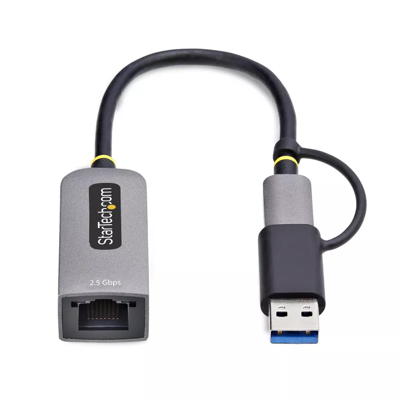 StarTech.com 2.5GbE USB-C į Ethernet adapteris su USB-A keitikliu, NBASE-T NIC, USB 3.0 Type-C 2.5/1G kelių greičių tinklas, suderinamas su Thunderbolt, Windows ir Mac