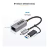 StarTech.com 2.5GbE USB-C į Ethernet adapteris su USB-A keitikliu, NBASE-T NIC, USB 3.0 Type-C 2.5/1G kelių greičių tinklas, suderinamas su Thunderbolt, Windows ir Mac