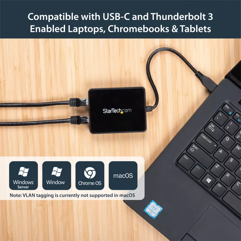StarTech.com USB-C į dvigubą Gigabit Ethernet adapterį su USB (Type-A) prievadu
