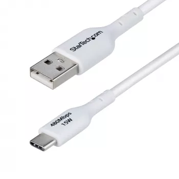 StarTech.com 6.6ft (2m) USB-A į USB-C įkrovimo kabelis, įkrovimas ir sinchronizavimas, 3A, USB 2.0, TPE apvalkalas - baltas USB įkrovimo laidas
