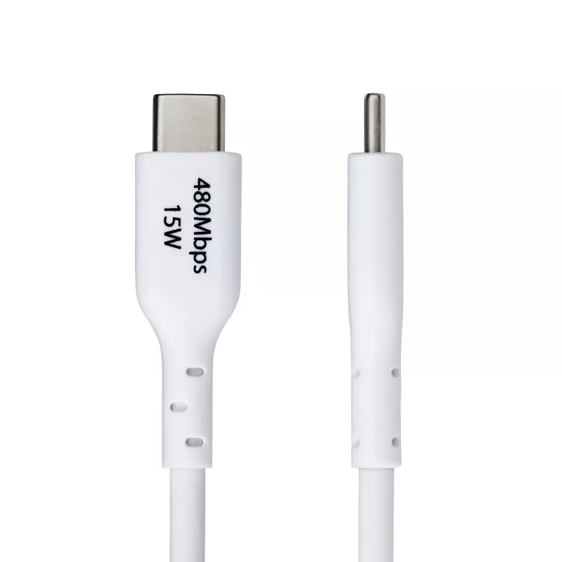 StarTech.com 6.6ft (2m) USB-A į USB-C įkrovimo kabelis, įkrovimas ir sinchronizavimas, 3A, USB 2.0, TPE apvalkalas - baltas USB įkrovimo laidas