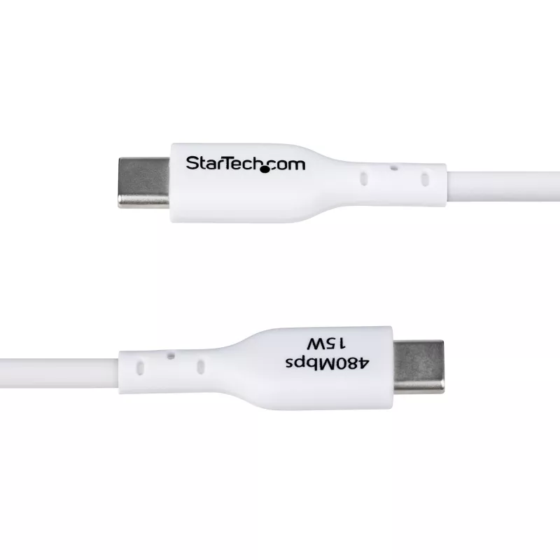 StarTech.com 6.6ft (2m) USB-A į USB-C įkrovimo kabelis, įkrovimas ir sinchronizavimas, 3A, USB 2.0, TPE apvalkalas - baltas USB įkrovimo laidas