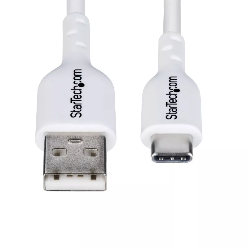 StarTech.com 6.6ft (2m) USB-A į USB-C įkrovimo kabelis, įkrovimas ir sinchronizavimas, 3A, USB 2.0, TPE apvalkalas - baltas USB įkrovimo laidas