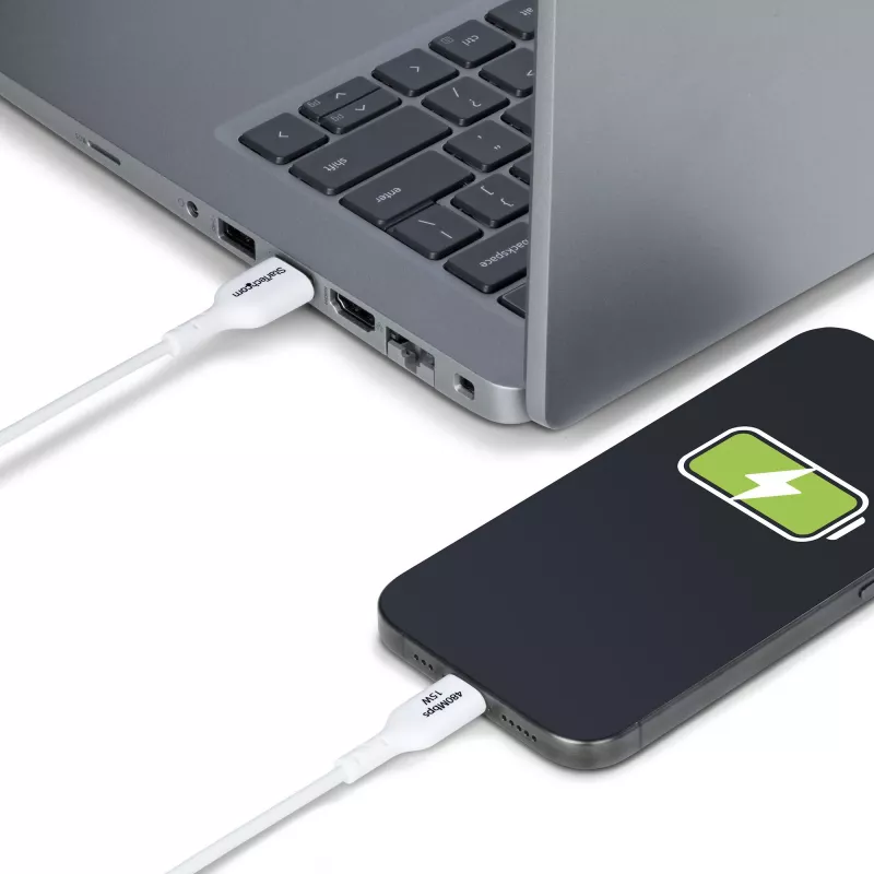 StarTech.com 6.6ft (2m) USB-A į USB-C įkrovimo kabelis, įkrovimas ir sinchronizavimas, 3A, USB 2.0, TPE apvalkalas - baltas USB įkrovimo laidas