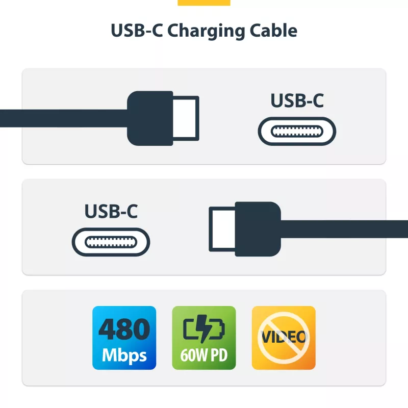 USB-C laidas 3m (9.8ft) StarTech.com USB 2.0, 60W 3A Power Delivery, TPE apvalkalas, juodas