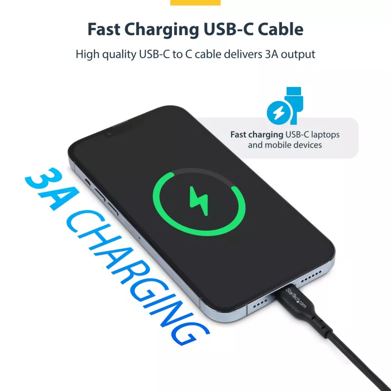 USB-C laidas 3m (9.8ft) StarTech.com USB 2.0, 60W 3A Power Delivery, TPE apvalkalas, juodas