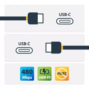 StarTech.com 1m USB-C įkrovimo laidas, USB-IF sertifikuotas, 240W PD EPR, USB 2.0, TPE apvalkalas, M/M
