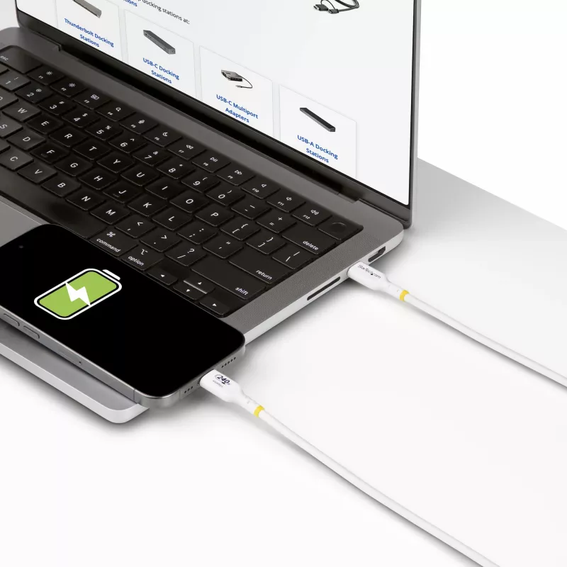 StarTech.com 3 m baltas USB-C įkrovimo laidas, USB-IF sertifikuotas USB C laidas, 240 W PD EPR, USB 2.0 Type-C nešiojamojo kompiuterio įkroviklio laidas, USB-C duomenų perdavimo laidas, TPE apvalkalas