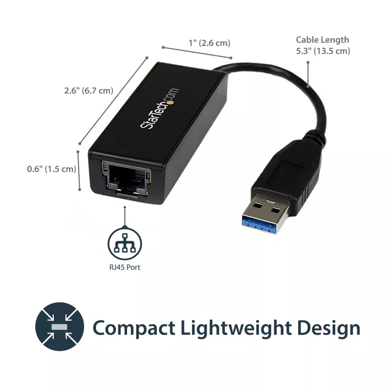 StarTech.com USB 3.0 į Gigabit Ethernet tinklo adapteris, 10/100/1000 Mbps, USB į RJ45, USB 3.0 į LAN adapteris, USB 3.0 Ethernet adapteris (GbE), TAA atitinkantis