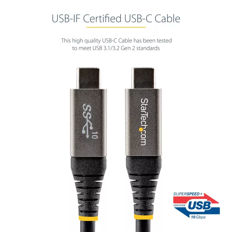 StarTech.com 1 m USB-C kabelis 10Gbps - USB-IF sertifikuotas USB-C kabelis - USB 3.1 Type-C kabelis - 100W (5A) Power Delivery įkrovimas, DP Alt režimas - USB C į C laidas - Įkrovimas ir sinchronizavimas