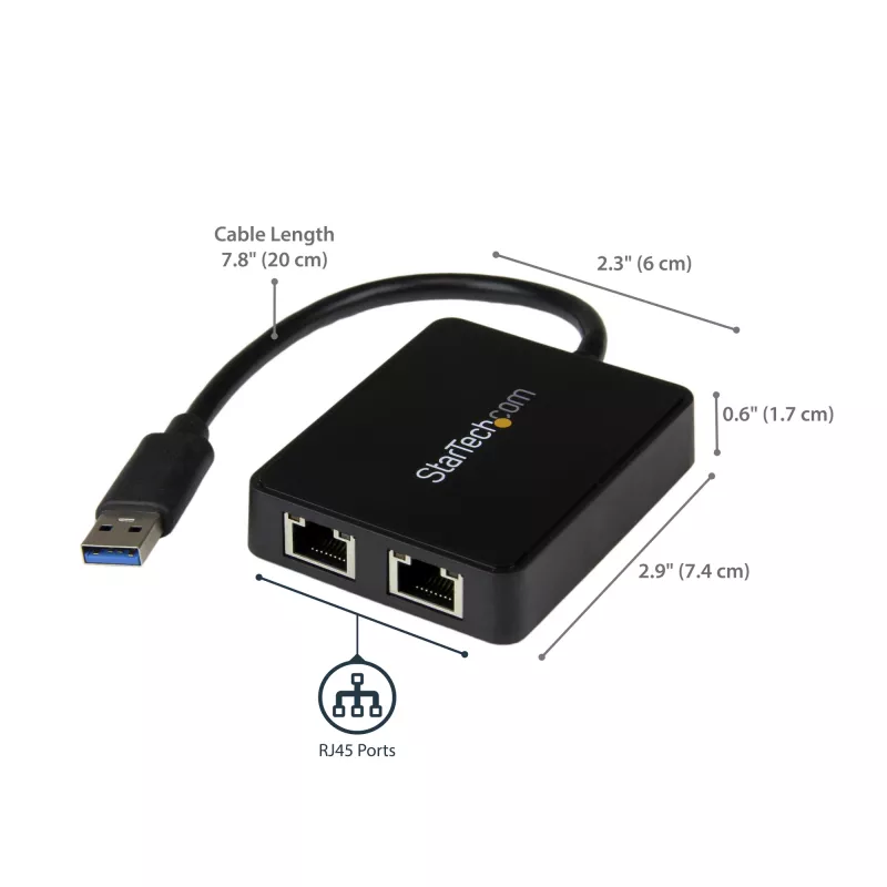StarTech.com USB 3.0 dviejų prievadų Gigabit Ethernet adapteris su USB prievadu