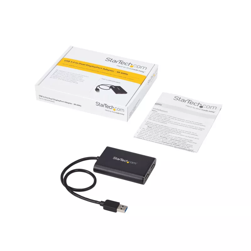 StarTech.com USB 3.0 į dvigubą DisplayPort adapteris - 4K 60Hz, 3.2 Gen 1 (3.1 Gen 1), USB Type-A, DisplayPort išvestis, 4096 x 2160 pikselių