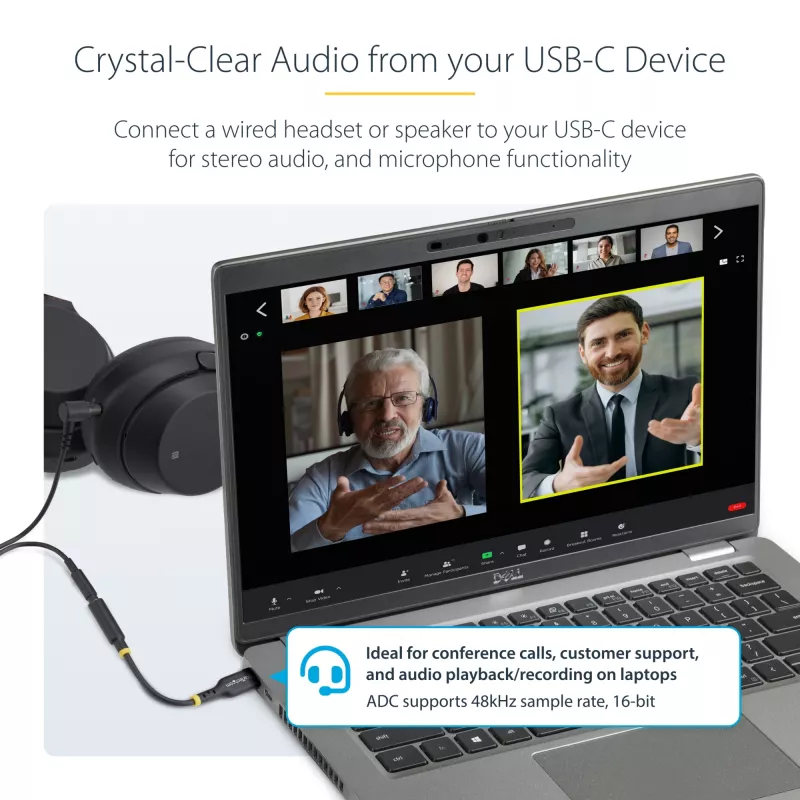 StarTech.com USBCAUDIO2 USB-C į 3,5 mm TRRS ausinių ir laisvų rankų įrangos garso keitiklis, 32 bitų DAC, suderinamas su Thunderbolt, 12,7 cm, juodas