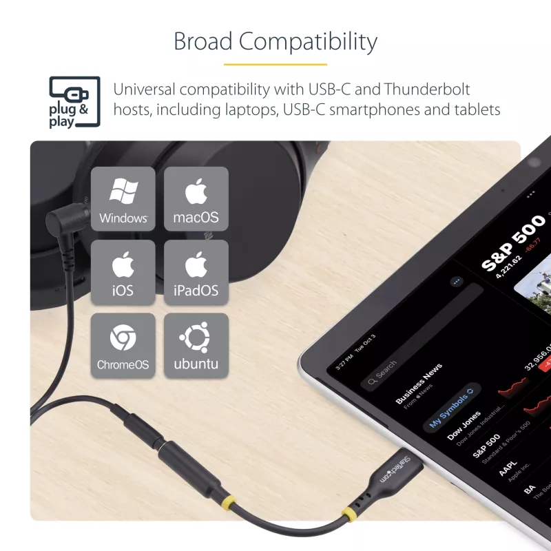 StarTech.com USBCAUDIO2 USB-C į 3,5 mm TRRS ausinių ir laisvų rankų įrangos garso keitiklis, 32 bitų DAC, suderinamas su Thunderbolt, 12,7 cm, juodas