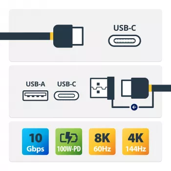 StarTech.com 1 m USB-C laidas su USB-A adapteriu - Hibridinis 2-in-1 USB-C laidas su USB-A - USB-C į USB-C (10 Gbps / 100 W PD), USB-A į USB-C (5 Gbps) - Idealiai tinka hibridinei stotelėms