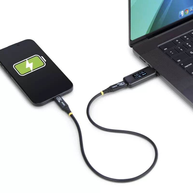 StarTech.com USB-C galios testeris, skaitmeninis multimetras, dvipusis įtampos ir srovės matuoklis, iki 240W PD EPR, nešiojamas USB-C kabelio ir prievado galios matuoklis