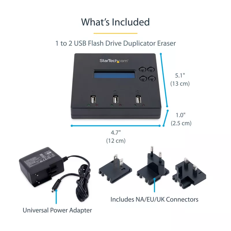 StarTech.com USB atmintinių kopijavimo ir trynimo įrenginys 1→2, 1,5 GB/min, LCD