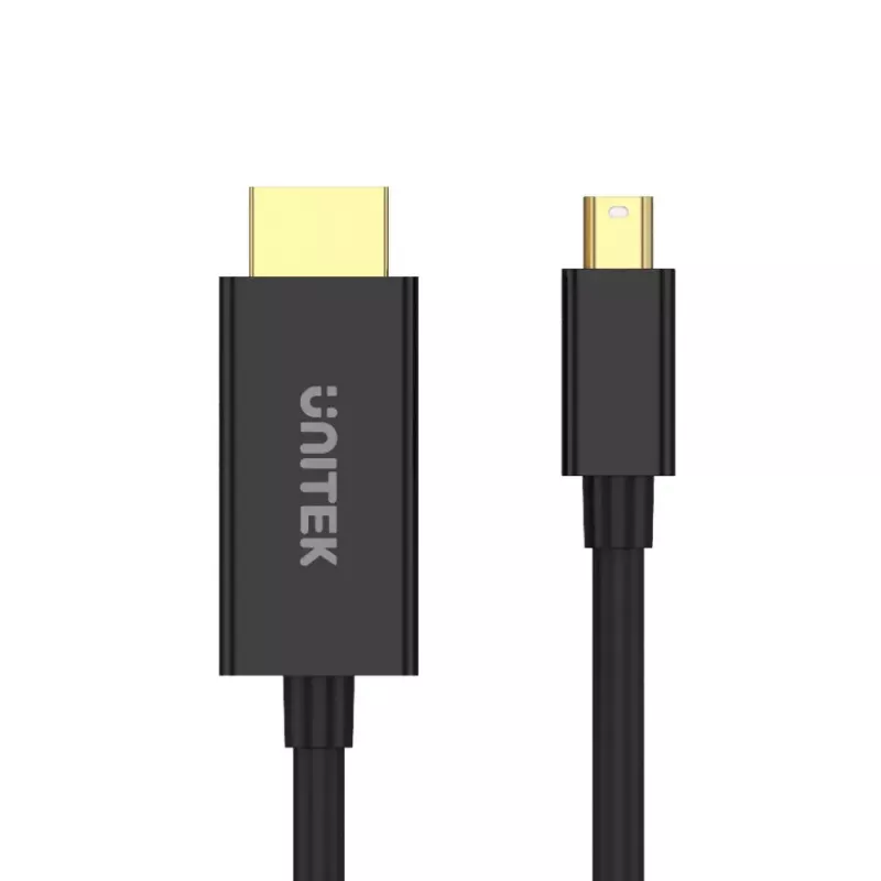 Vaizdo kabelio adapteris Unitek Mini DisplayPort į HDMI 2 m, HDMI 1.4, 4K@30Hz, HDCP 2.2, auksuoti kontaktai, juodas