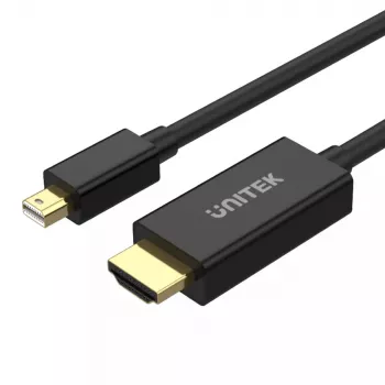 Vaizdo kabelio adapteris Unitek Mini DisplayPort į HDMI 2 m, HDMI 1.4, 4K@30Hz, HDCP 2.2, auksuoti kontaktai, juodas