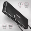 Axagon HUE-F7C 7 prievadų USB 3.2 Gen 1 aliuminio plokščias šakotuvas su įkrovimu, 7x USB-A, 30 cm USB-C kabelis, išorinio maitinimo jungtis, juodos spalvos