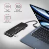 Axagon HUE-F7C 7 prievadų USB 3.2 Gen 1 aliuminio plokščias šakotuvas su įkrovimu, 7x USB-A, 30 cm USB-C kabelis, išorinio maitinimo jungtis, juodos spalvos