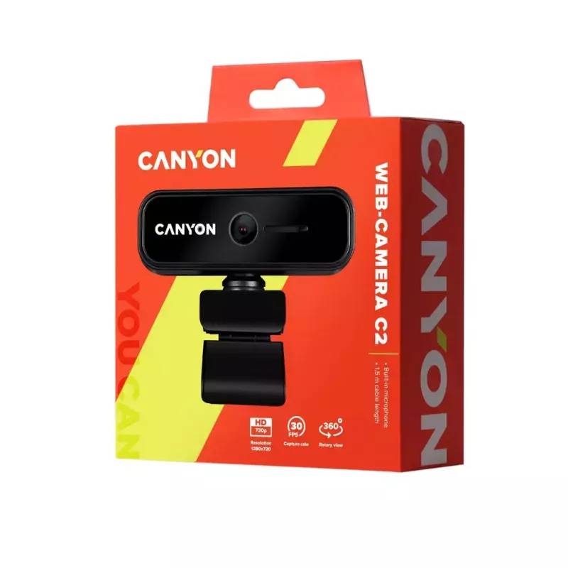 Internetinė kamera Canyon C2, 1 MP, 1280 x 720 pikselių, USB 2.0, juoda