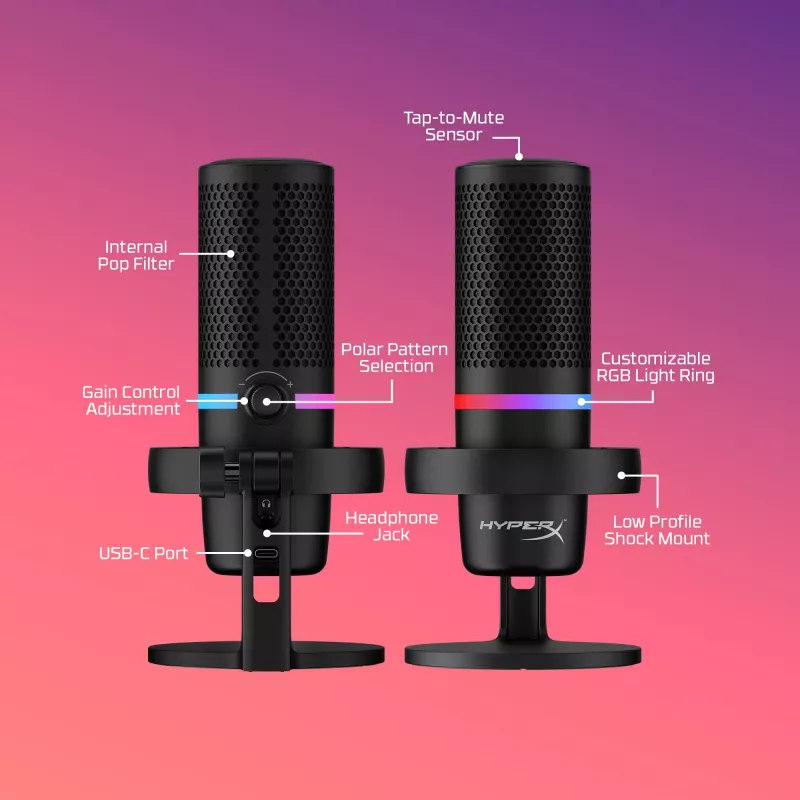 HyperX DuoCast USB mikrofonas (juodas) su RGB apšvietimu
