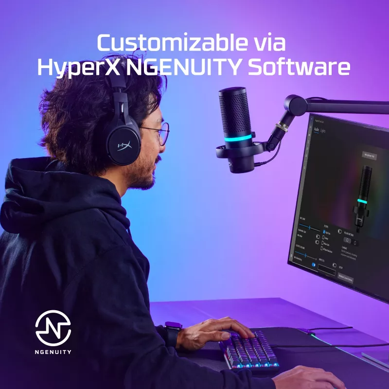 HyperX DuoCast USB mikrofonas (juodas) su RGB apšvietimu