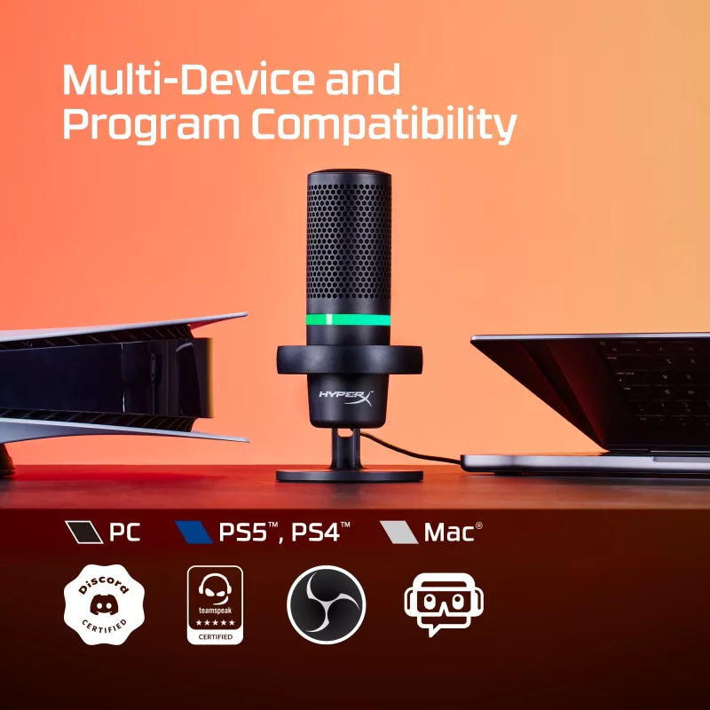 HyperX DuoCast USB mikrofonas (juodas) su RGB apšvietimu