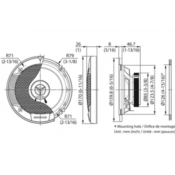 Kenwood KFC-S1676EX automobilinis garsiakalbis apvalus 3 krypčių 330 W 2 vnt.