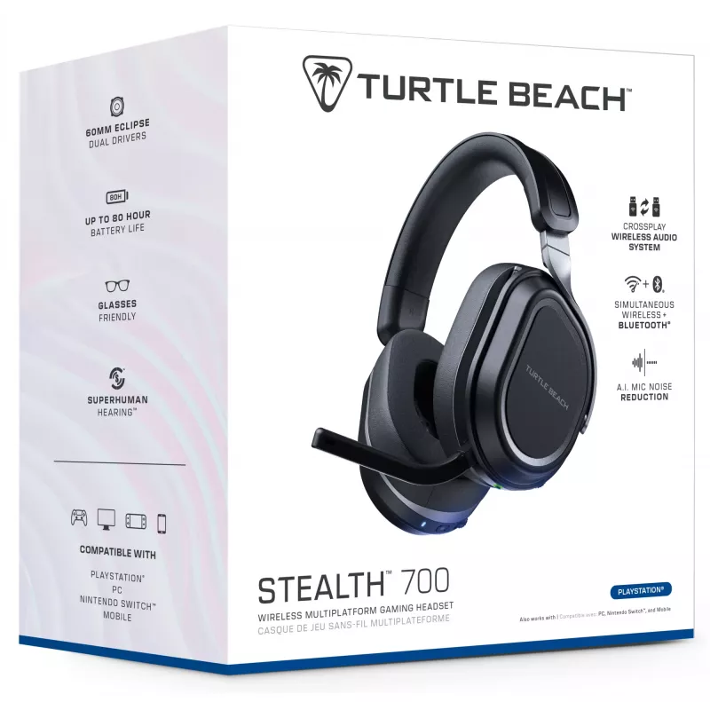 Turtle Beach Stealth 700 Black belaidės žaidimų ausinės PS5, PS4, PC ir mobiliesiems