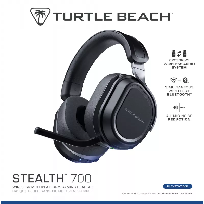 Turtle Beach Stealth 700 Black belaidės žaidimų ausinės PS5, PS4, PC ir mobiliesiems