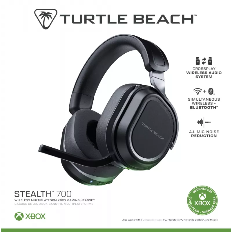 Turtle Beach Stealth 700 Black Xbox belaidžiai žaidimų ausinės su 80 h baterija, Bluetooth, dvigubais siųstuvais ir 60 mm garsiakalbiais, Xbox Series X/S, Xbox One, PC ir mobiliesiems