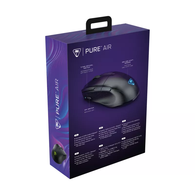Turtle Beach Pure Air Black - itin lengva belaidė ergonominė žaidimų pelė su RGB apšvietimu, 26K DPI optiniu jutikliu, 125h baterija