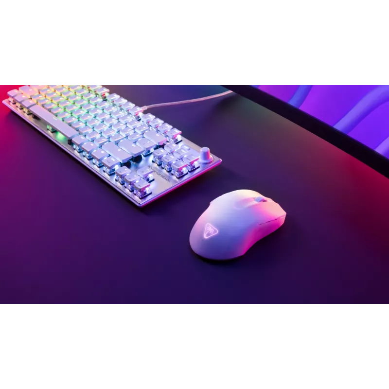 Turtle Beach Pure Air White – itin lengva belaidė ergonominė žaidimų pelė su RGB apšvietimu, 26K DPI optiniu jutikliu, 125 h baterija