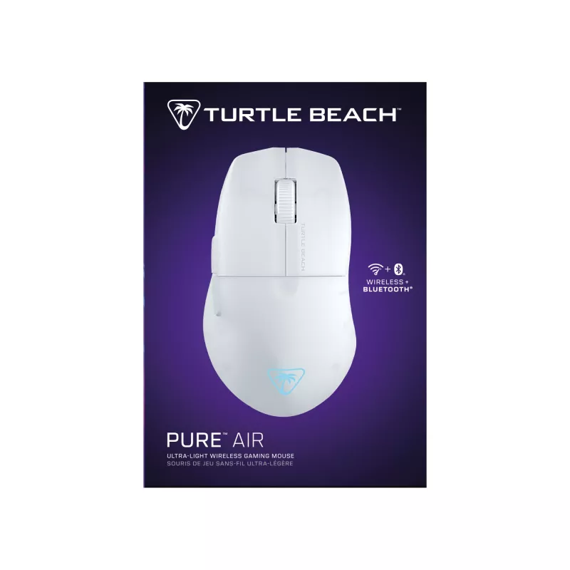 Turtle Beach Pure Air White – itin lengva belaidė ergonominė žaidimų pelė su RGB apšvietimu, 26K DPI optiniu jutikliu, 125 h baterija