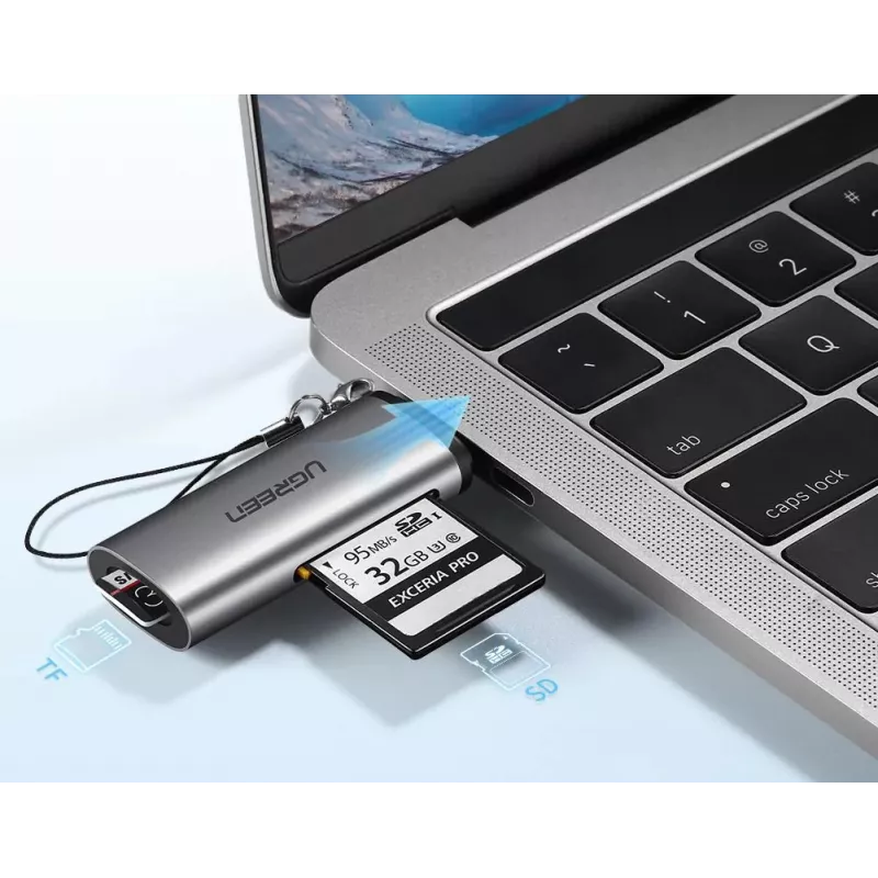 Kortelių skaitytuvas Ugreen 50704 USB 3.2 Gen 1 (3.1 Gen 1) Type-C pilkas