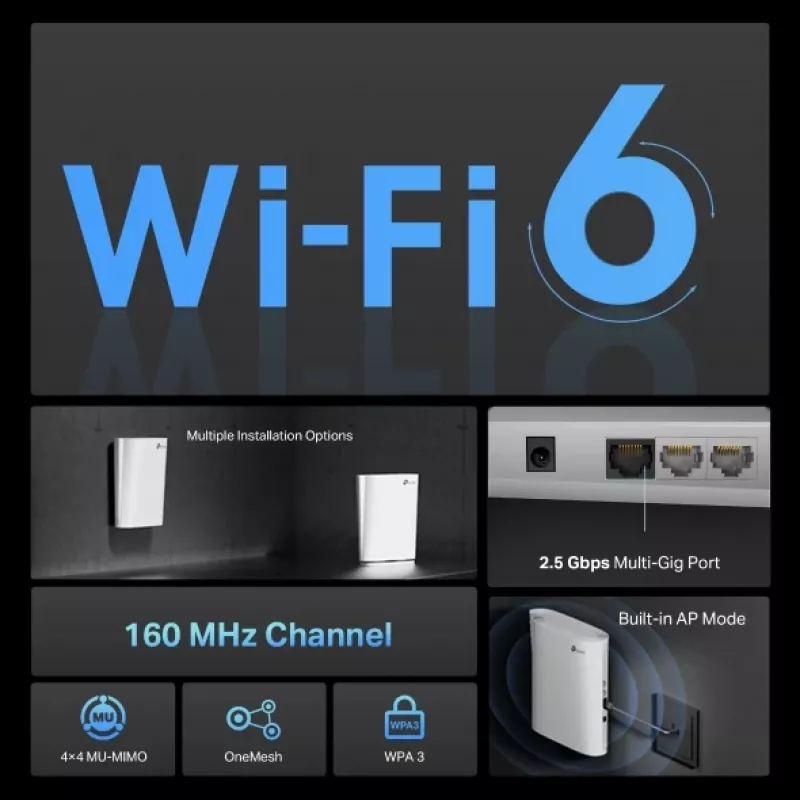 TP-Link AX6000 Mesh Wi-Fi 6 belaidis maršrutizatorius 1000, 2500 Mbit/s baltas