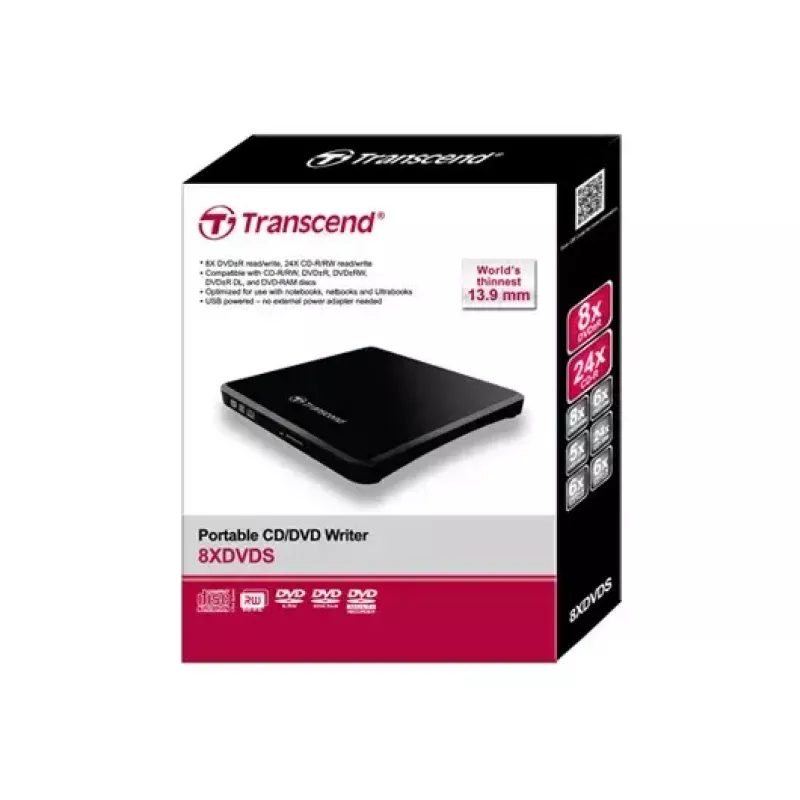 Nešiojamas DVD įrašymo įrenginys Transcend TS8XDVDS-K, USB 2.0, juodas