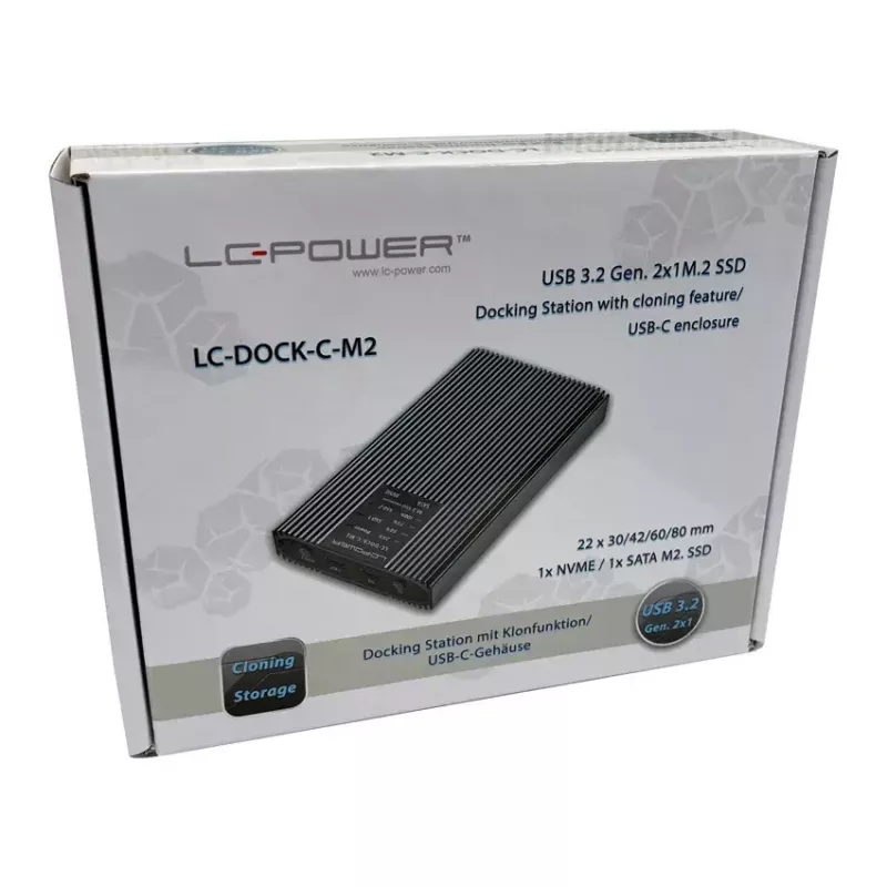 Išorinis SSD korpusas LC-Power LC-DOCK-C-M2 2 M.2 diskams 10 Gbit/s Antracitas