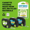 DYMO LetraTag plastikinės etiketės | 12 mm x 4 m ritinys | juodas spausdinimas ant geltonos | lipnios etiketės LetraTag žymekliams
