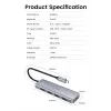 UGREEN 70336 (CM219) USB-C į 4x USB 3.0 skirstytuvas, 5 Gbps, OTG, USB-C maitinimo jungtis, 15 cm laidas, pilkas