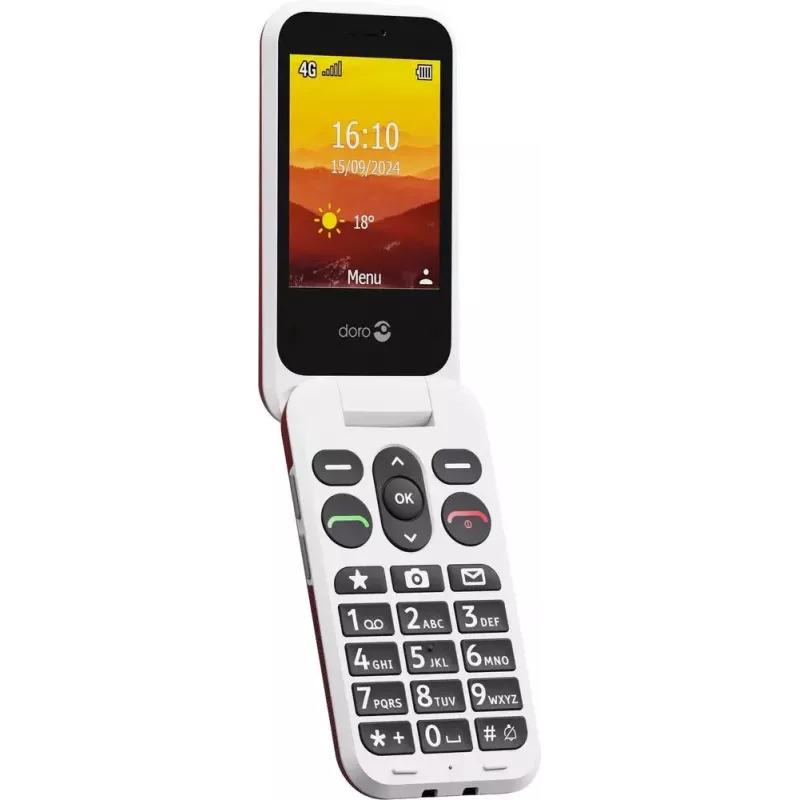 Mobilusis telefonas Doro Leva L20 4G, 2,8 colio ekranas, raudonai baltas