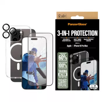 PanzerGlass® 3 viename apsaugos rinkinys iPhone 16 Pro Max
