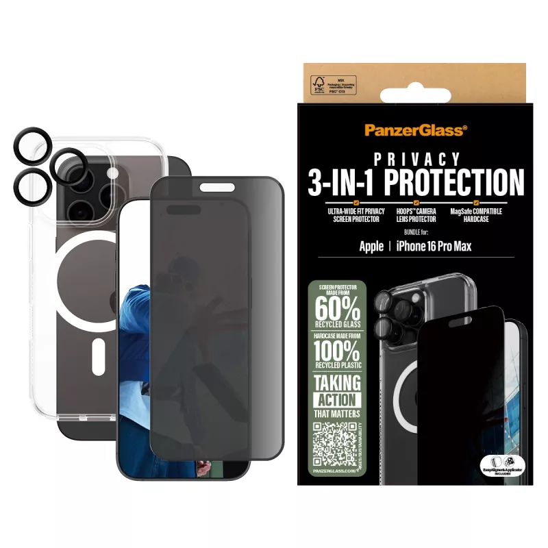 PanzerGlass ® 3-in-1 privatumo apsaugos rinkinys iPhone 16 Pro Max