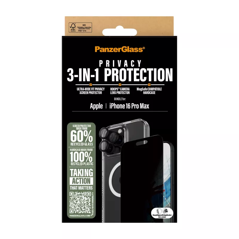 PanzerGlass ® 3-in-1 privatumo apsaugos rinkinys iPhone 16 Pro Max