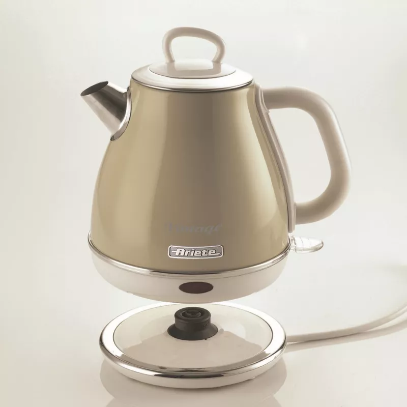 Ariete 2868 Vintage 1 L elektrinis virdulys iš nerūdijančio plieno arbatžolėms, arbatai ir vaistažolių gėrimams, automatinis išsijungimas, ergonomiška rankena, 1 l, 1600 W, šviesiai smėlinė