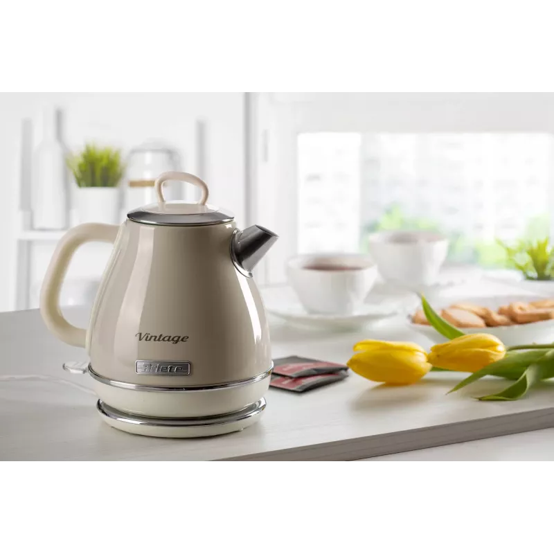 Ariete 2868 Vintage 1 L elektrinis virdulys iš nerūdijančio plieno arbatžolėms, arbatai ir vaistažolių gėrimams, automatinis išsijungimas, ergonomiška rankena, 1 l, 1600 W, šviesiai smėlinė