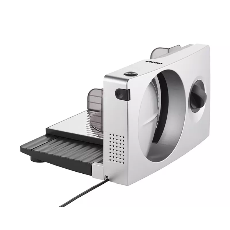 Unold Curve Silver elektrinė pjaustyklė, 100 W, 17 cm nerūdijančio plieno pjūklinis peilis, reguliuojamas pjovimo storis 0–15 mm, sulankstoma, BPA-free