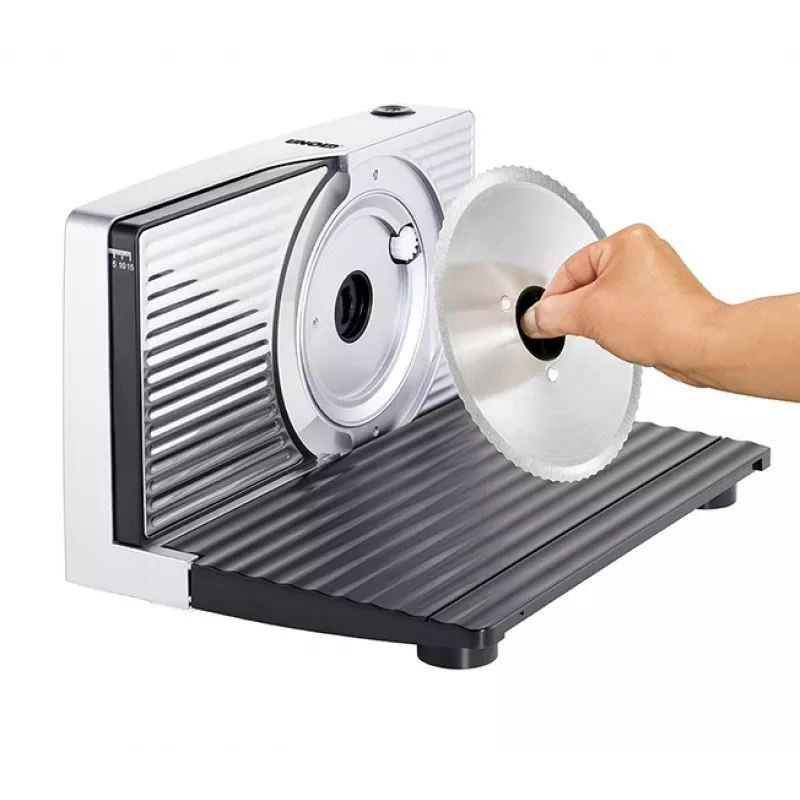 Unold Curve Silver elektrinė pjaustyklė, 100 W, 17 cm nerūdijančio plieno pjūklinis peilis, reguliuojamas pjovimo storis 0–15 mm, sulankstoma, BPA-free